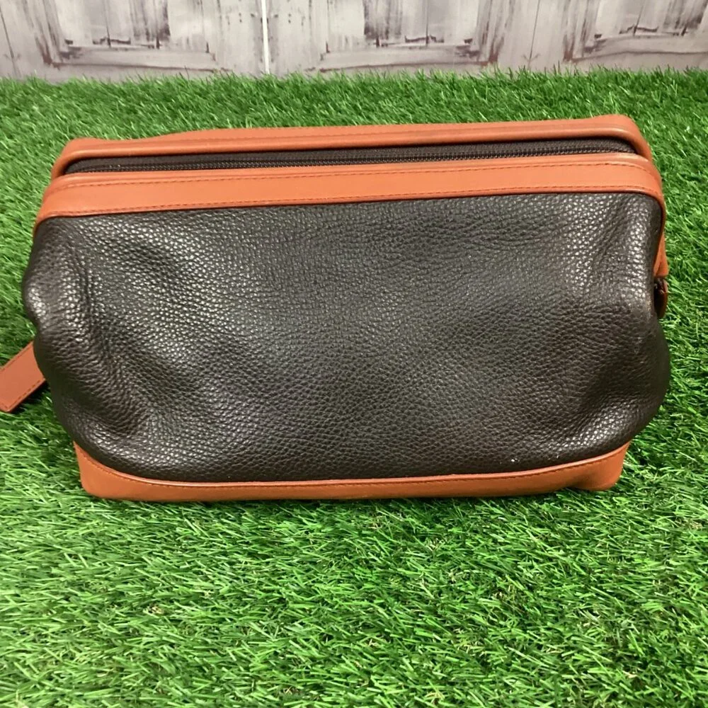 Coach Black & Dark Tan Leather Toiletry Bag Case